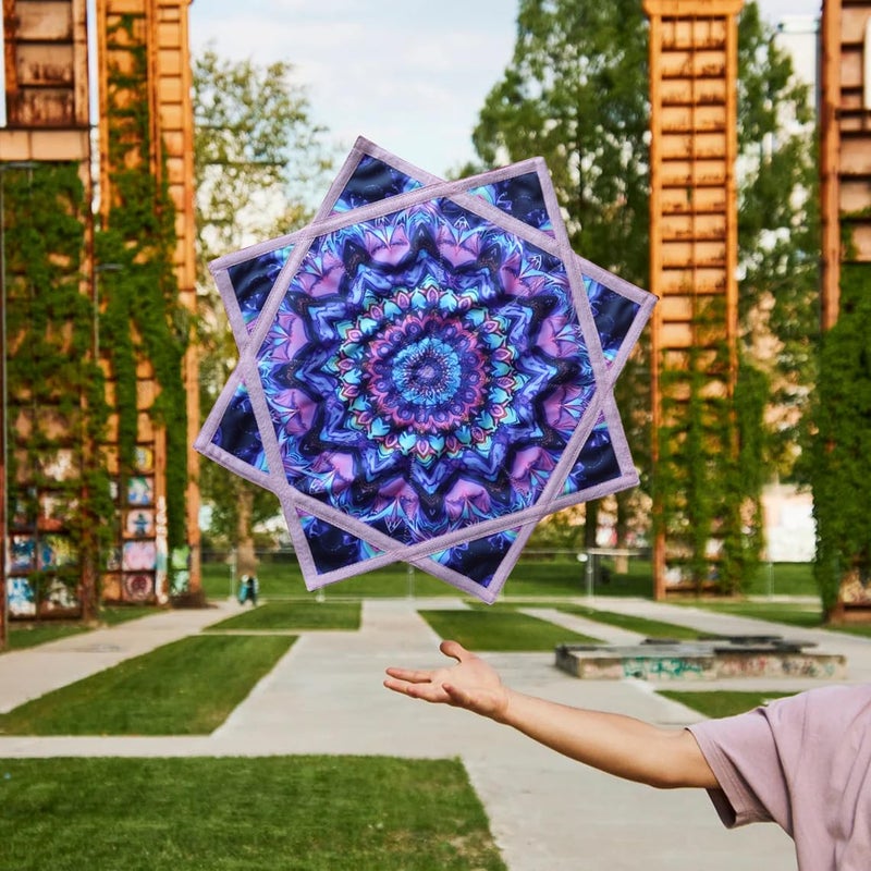BVCY Flow Star(UV Reactive) Spinning Cloth Beginners Juggling and Skill Toy Easy to Rotate Double Sided Printing Dapo Star Blue&Purple (R05-style2) - Image 4